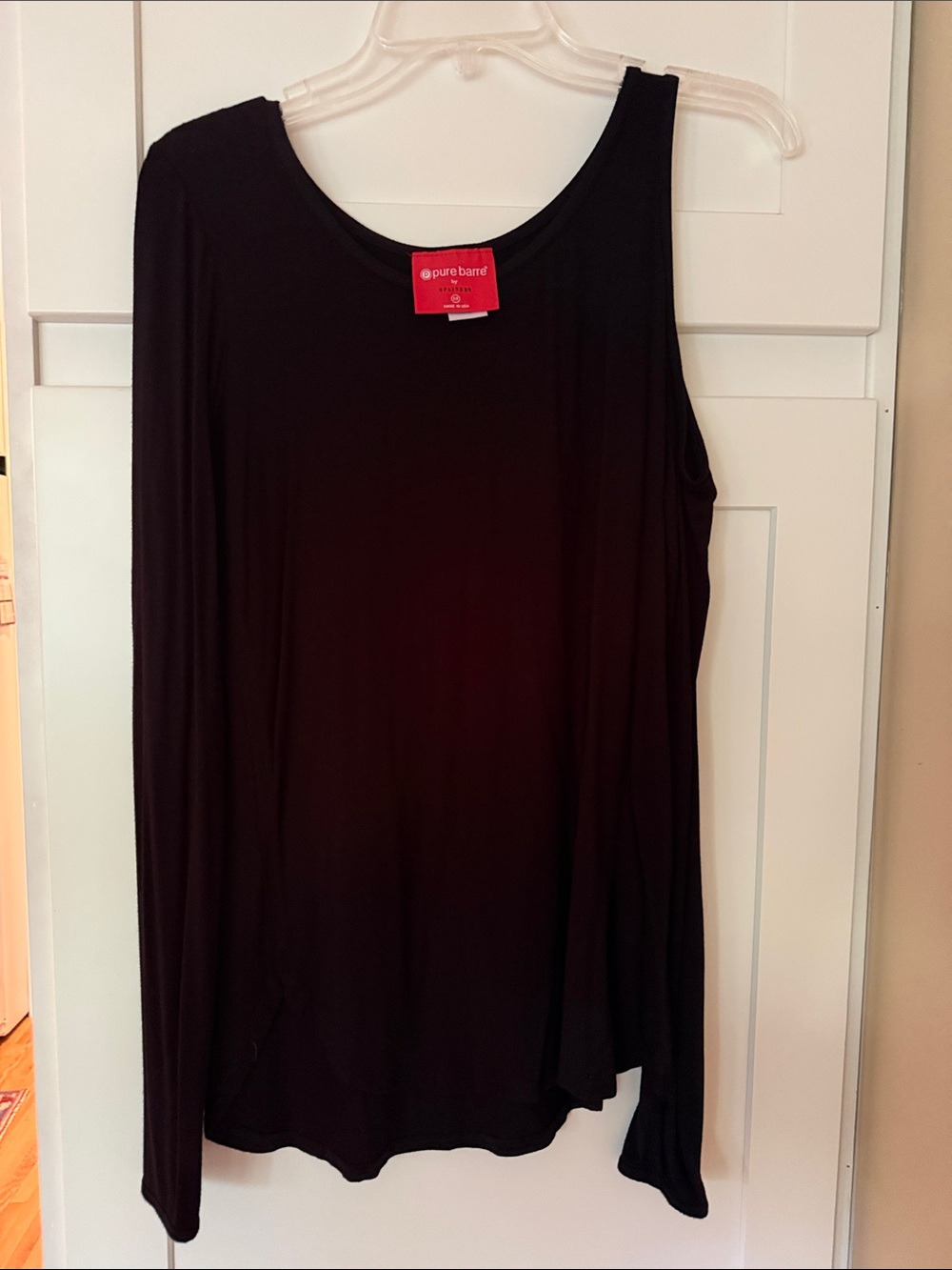 Pure Barre Black Asymmetric One-Shoulder Cut Out Long Sleeve Top